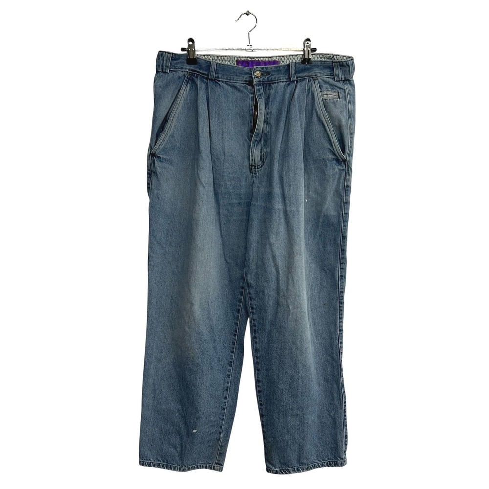Vintage Y2K Pleated Relaxed Straight Jeans 36 Light Wash Cotton Skater 90s‎